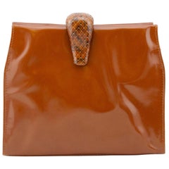 1990s Prada Terracotta Patent Leather Clutch 