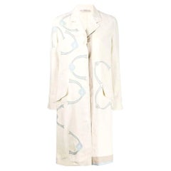 1990s  Prada Vintage Ivory Linen Coat with Light Blue printed Details