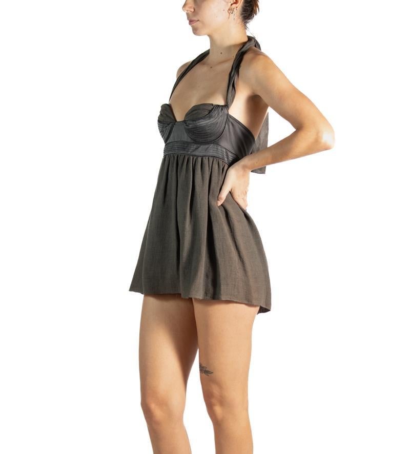 1990S Pronza Schouler Brown Cotton Halter Mini Dress In Excellent Condition In New York, NY
