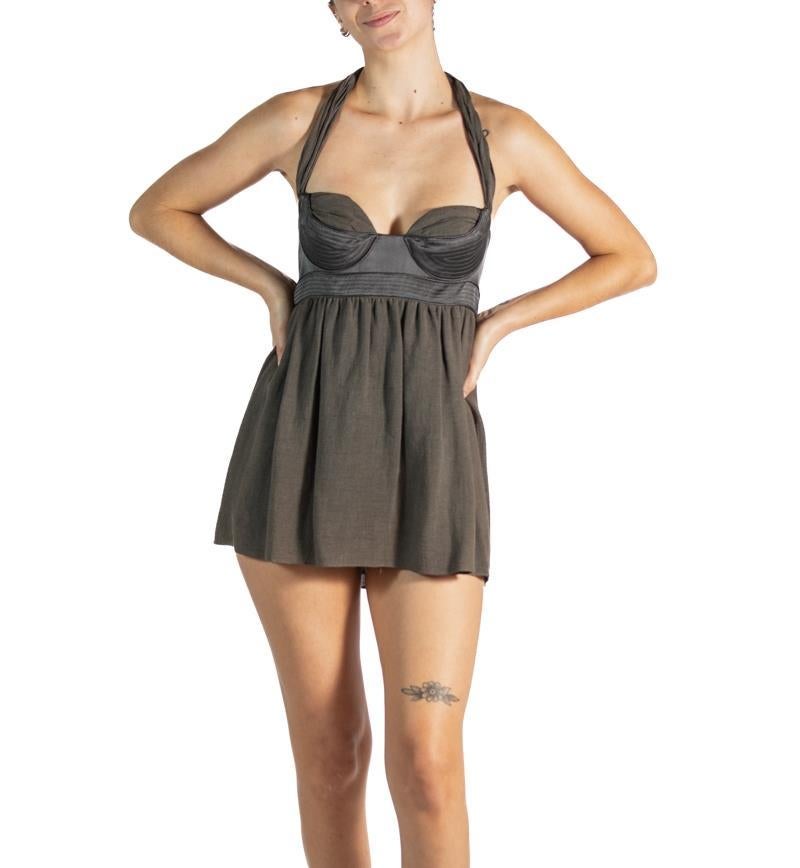 1990S Pronza Schouler Brown Cotton Halter Mini Dress 1