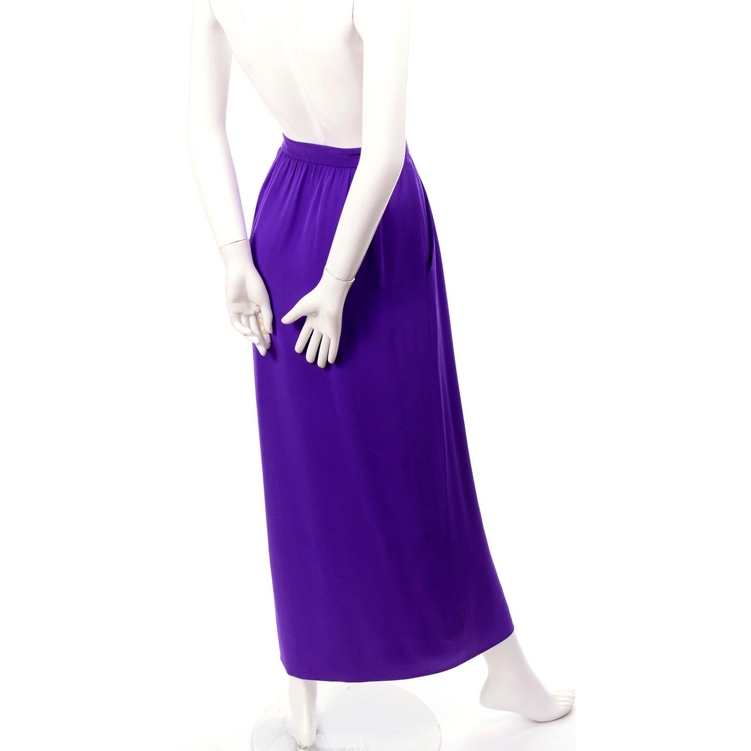 1990s Purple Yves Saint Laurent YSL Vintage Skirt With Satin Trim  In Excellent Condition In Portland, OR