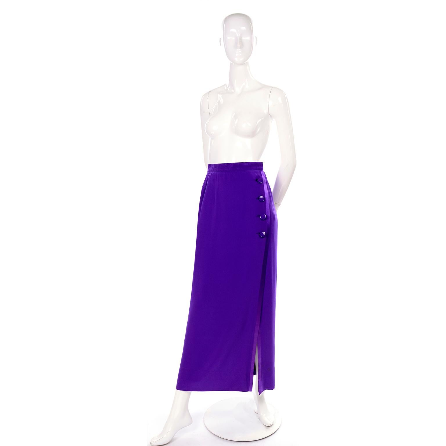 Women's 1990s Purple Yves Saint Laurent YSL Vintage Skirt With Satin Trim 