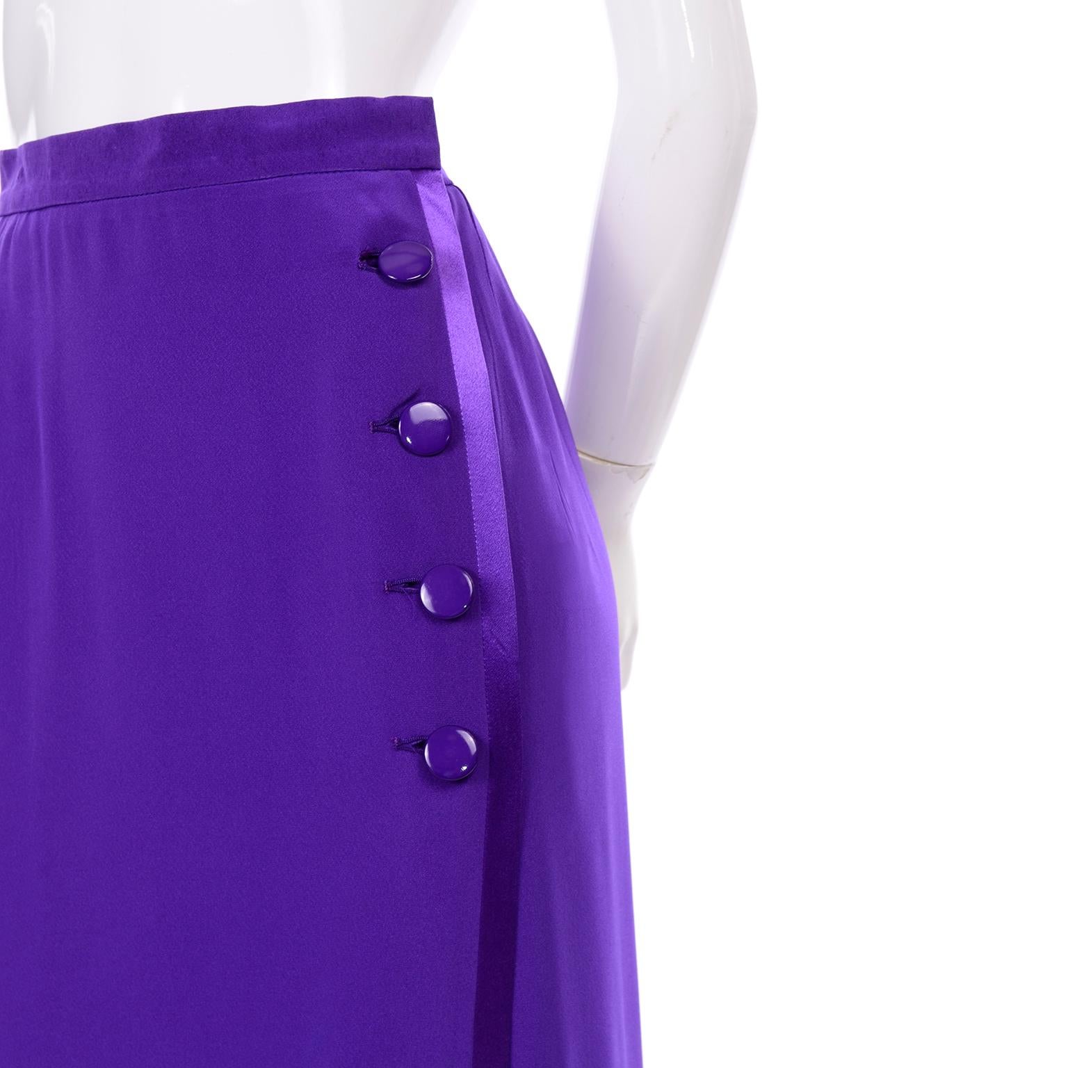 1990s Purple Yves Saint Laurent YSL Vintage Skirt With Satin Trim  1