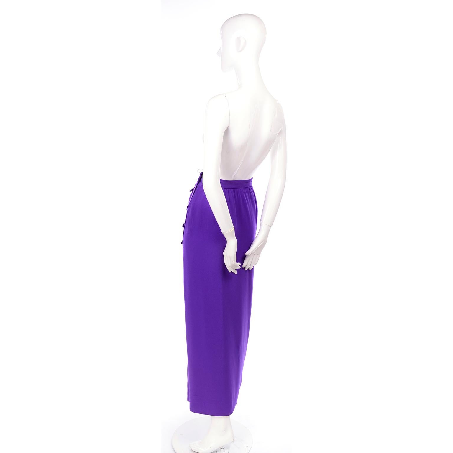 1990s Purple Yves Saint Laurent YSL Vintage Skirt With Satin Trim  2