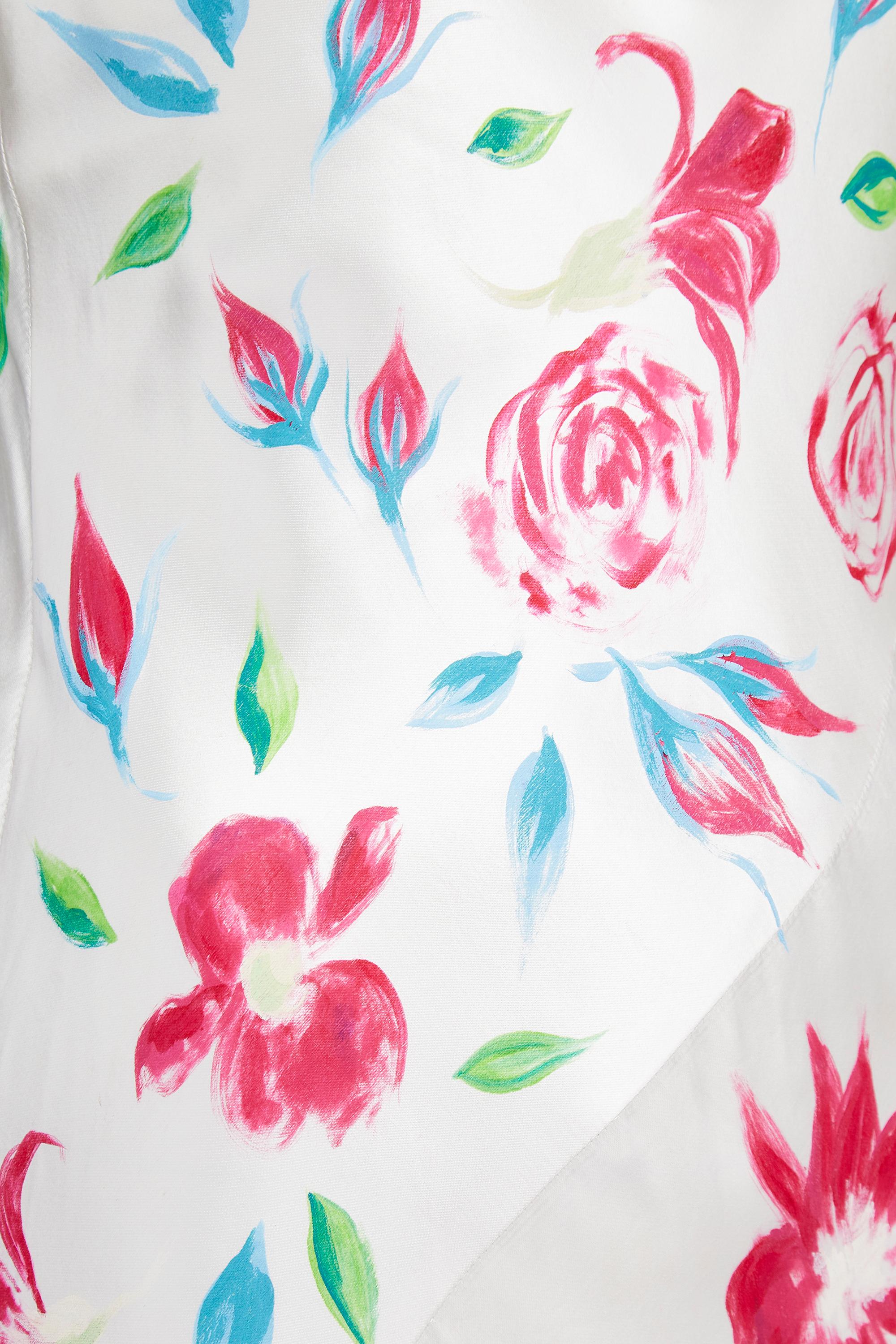 1990s Rachel Robarts Hand-Painted Rose Print Bias Cut Satin Dress In Excellent Condition For Sale In London, GB