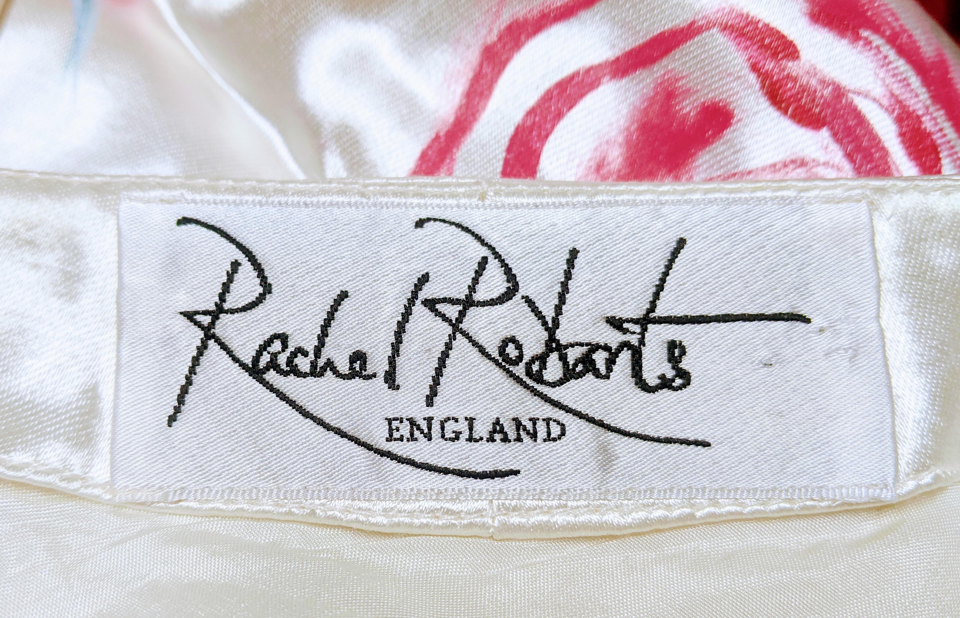 Women's 1990s Rachel Robarts Hand-Painted Rose Print Bias Cut Satin Dress For Sale