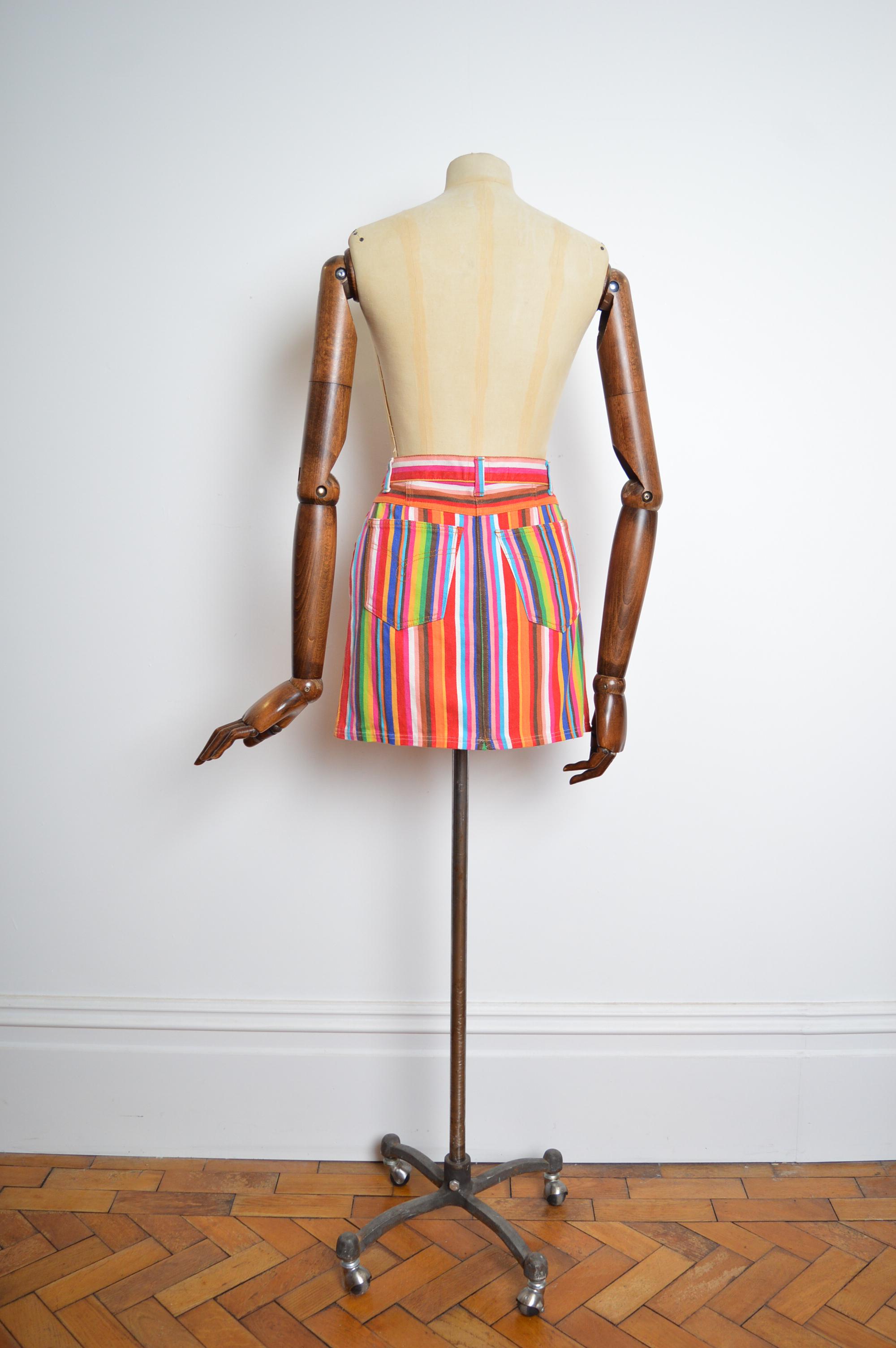 1990s Rainbow MOSCHINO candy striped vibrant colourful cotton mini skirt In Good Condition In Sheffield, GB