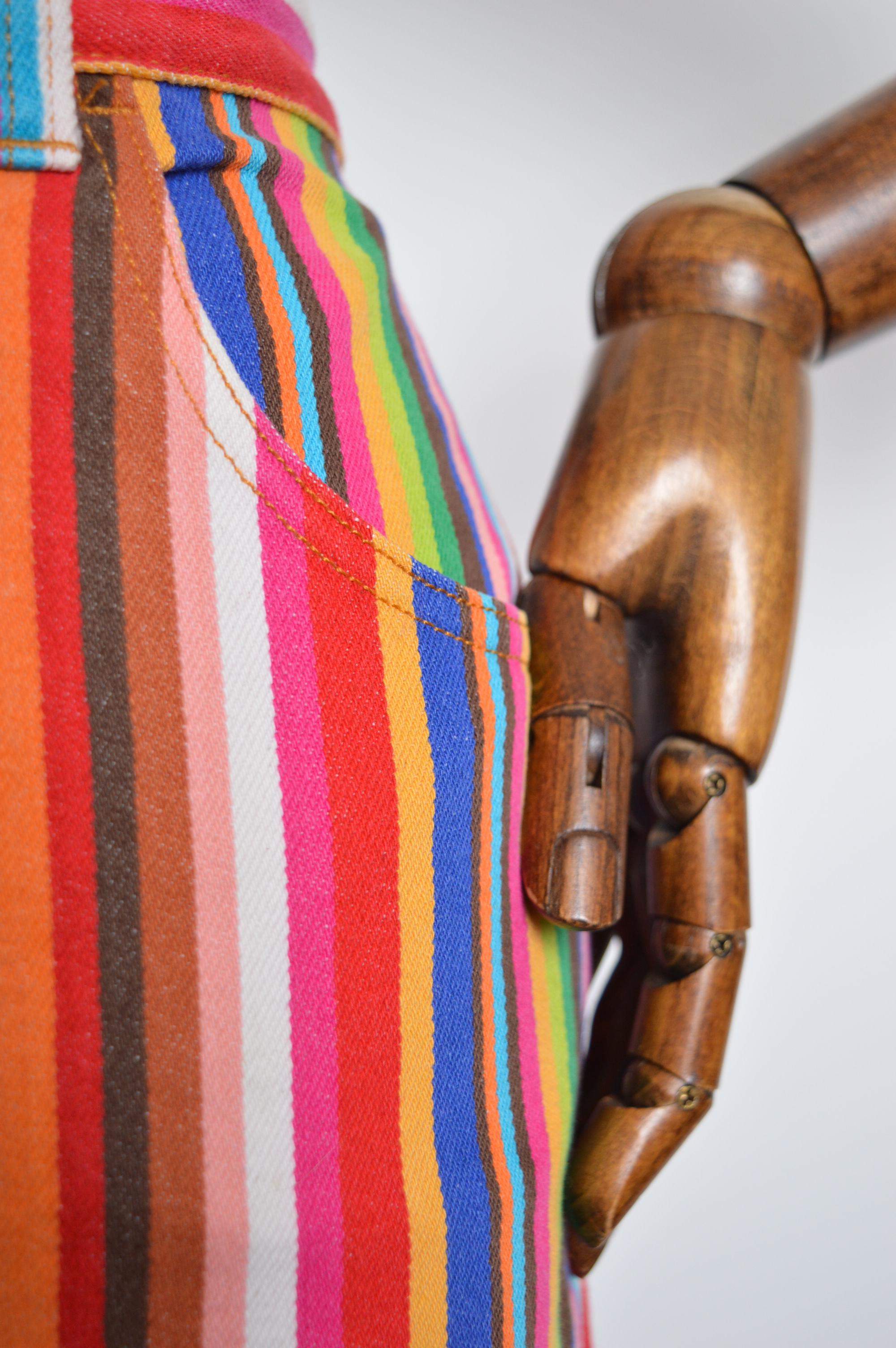 1990s Rainbow MOSCHINO candy striped vibrant colourful cotton mini skirt 1