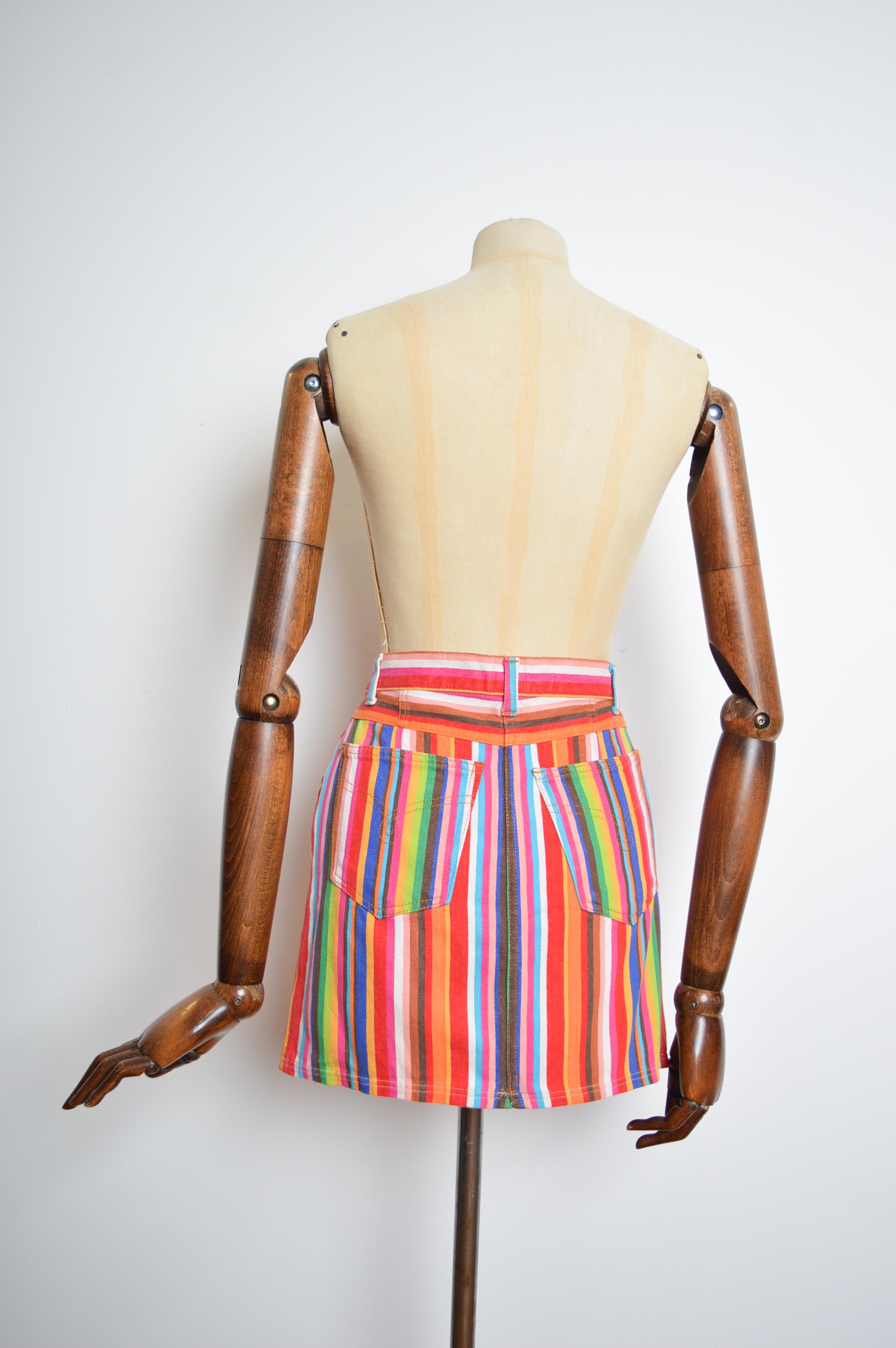 1990s Rainbow MOSCHINO candy striped vibrant colourful cotton mini skirt 3