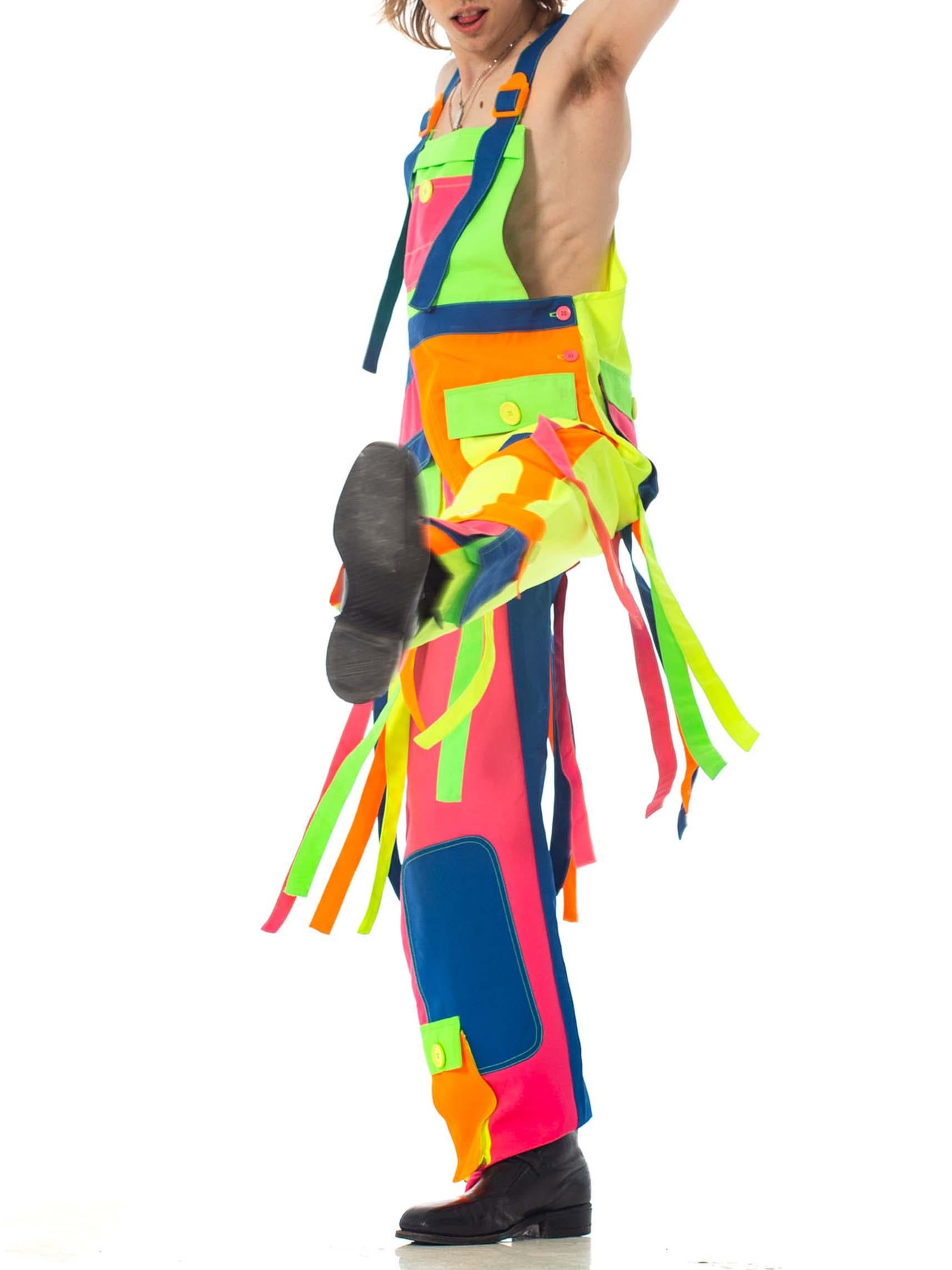 1990S Rainbow Neon Polyester Rave Festival Overalls Jumpsuit In Excellent Condition In New York, NY