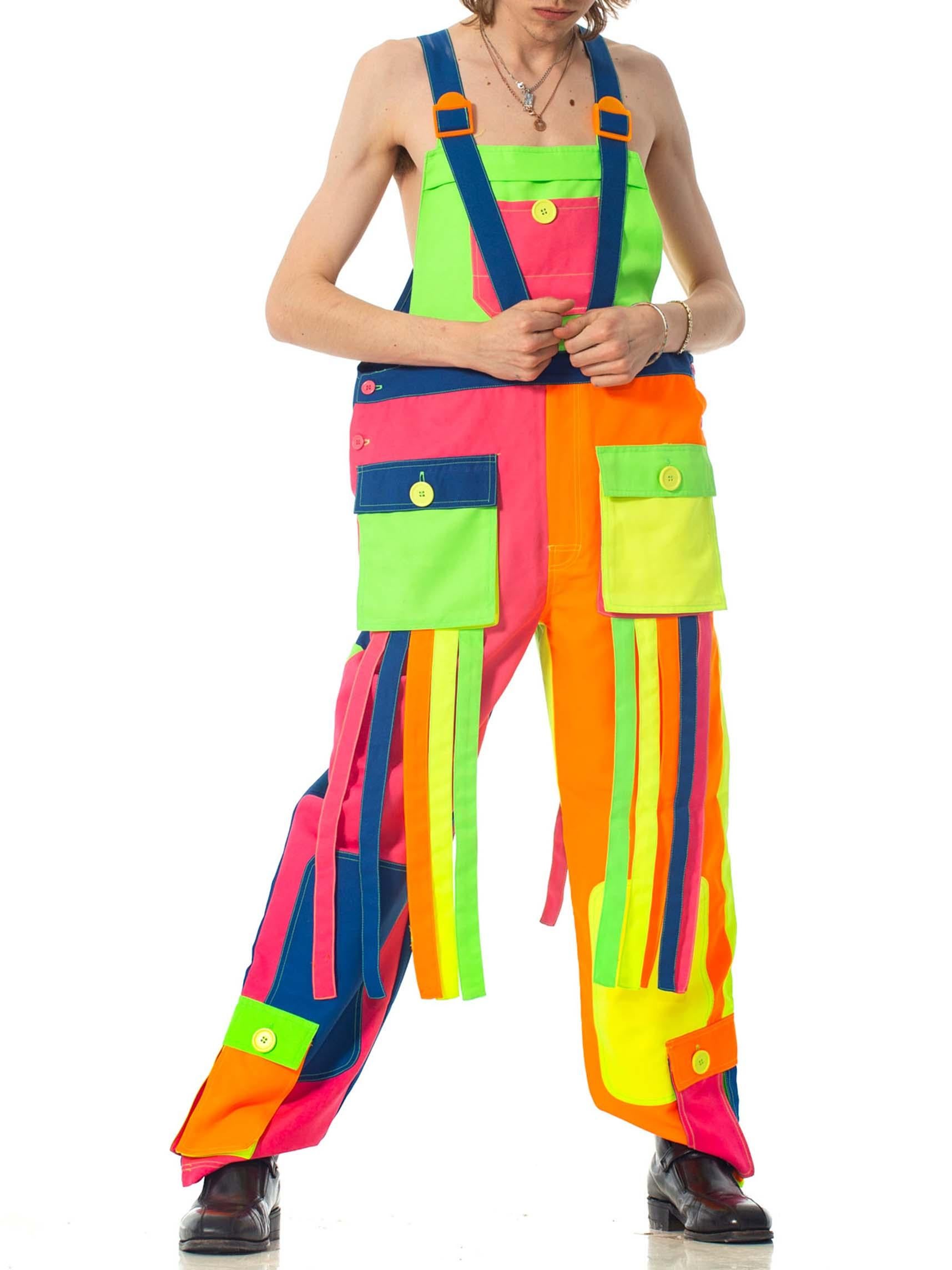 Women's or Men's 1990S Rainbow Neon Polyester Rave Festival Overalls Jumpsuit