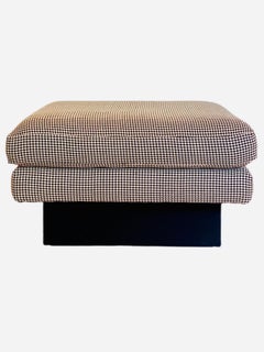 1990s Raised Plinth Houndstooth Black & White Upholstered Ottomans, a Pair