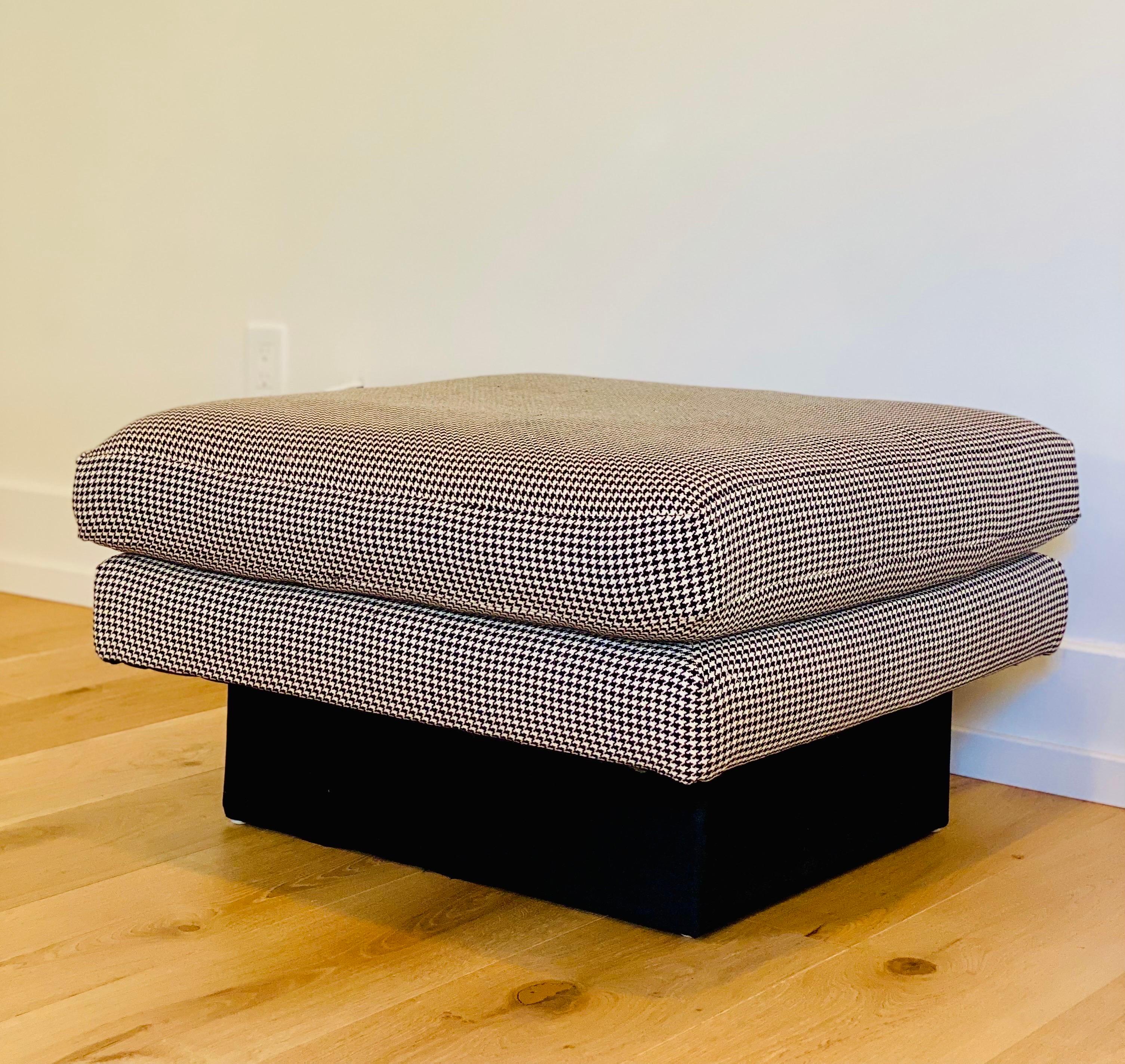 1990s Raised Plinth Houndstooth Black & White Upholstered Ottomans, a Pair 1