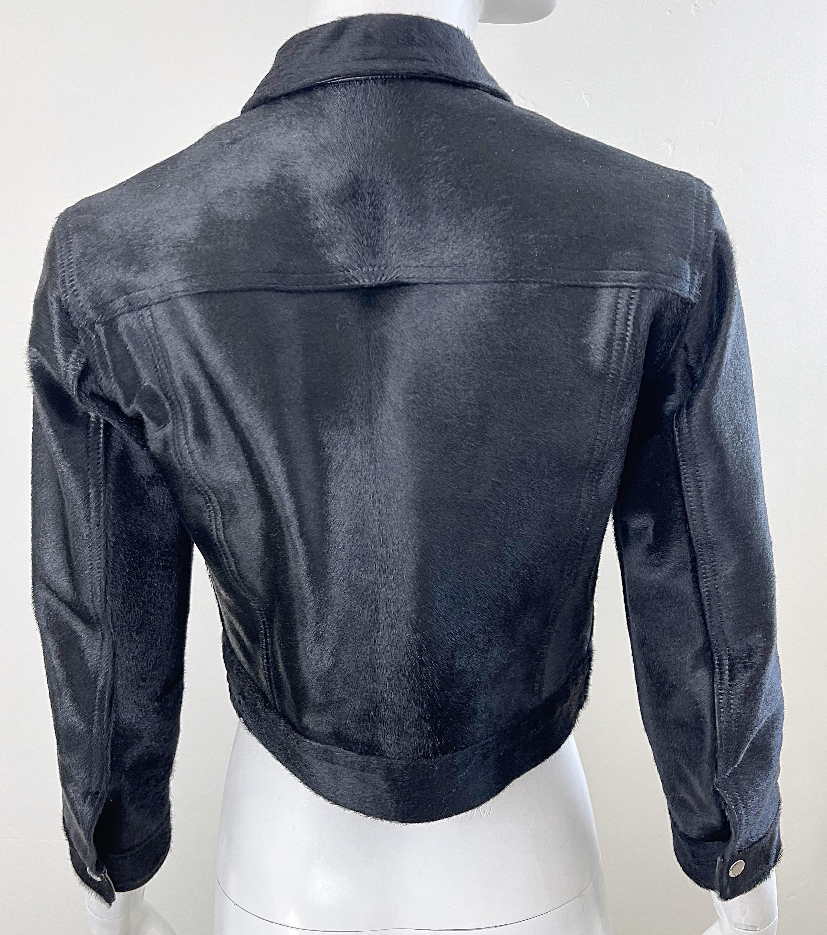1990s Ralph Lauren Black Pony Calf Hair Size 2 / 4 Cropped Vintage 90s Jacket For Sale 9