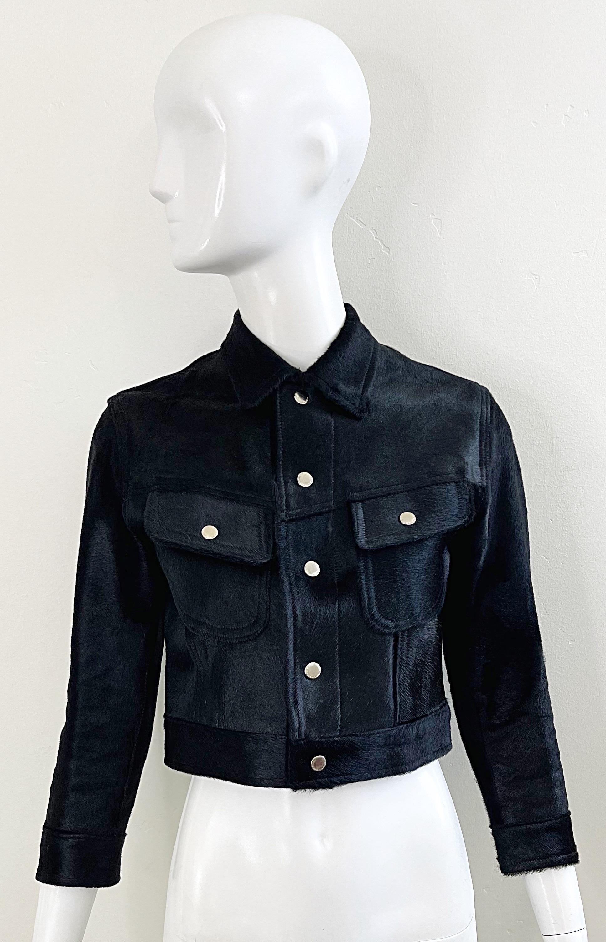 1990s Ralph Lauren Black Pony Calf Hair Size 2 / 4 Cropped Vintage 90s Jacket For Sale 13