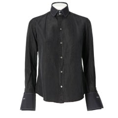 Retro 1990s Ralph Lauren black silk shirt with white decorative stitching