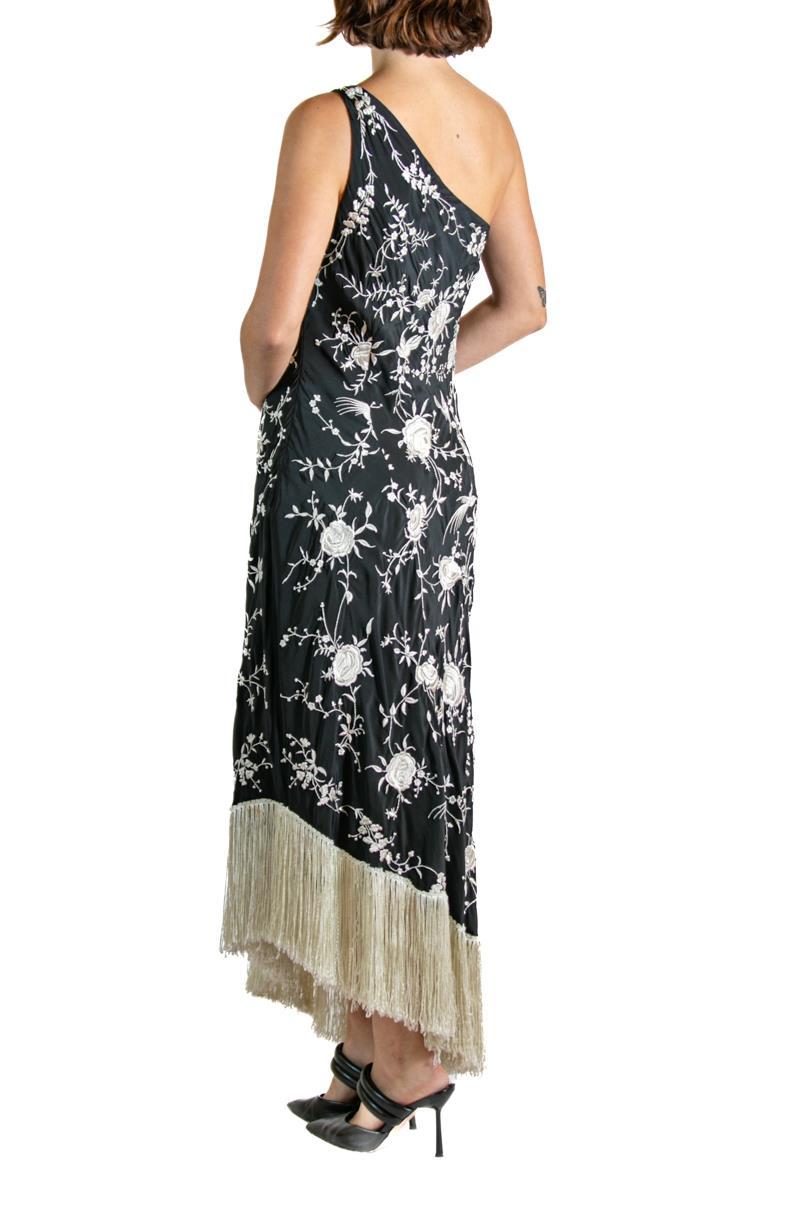Women's 1990S RALPH LAUREN Black & White Floral Embroidered Cocktail Dress With Fringe