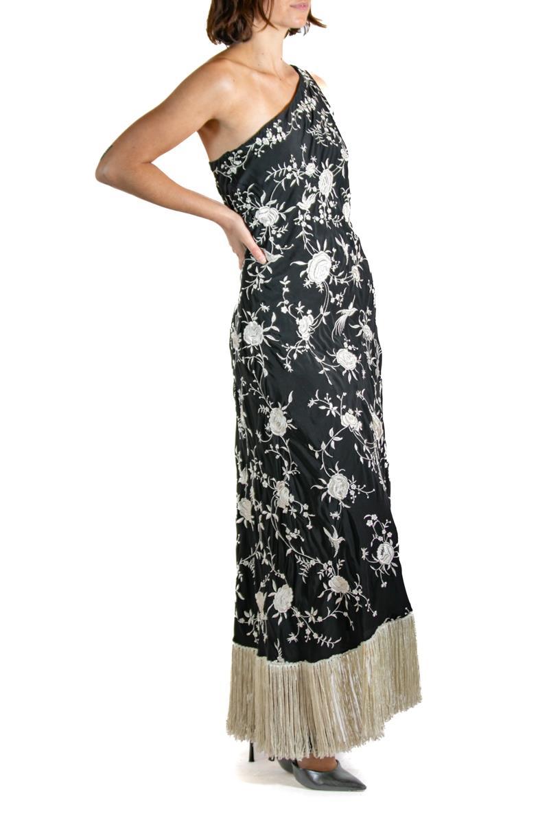 1990S RALPH LAUREN Black & White Floral Embroidered Cocktail Dress With Fringe 3