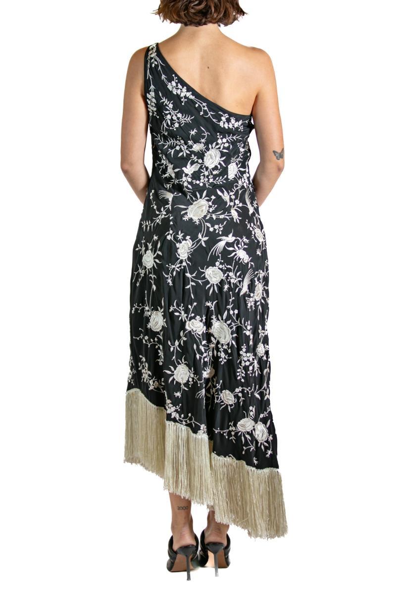 1990S RALPH LAUREN Black & White Floral Embroidered Cocktail Dress With Fringe 5