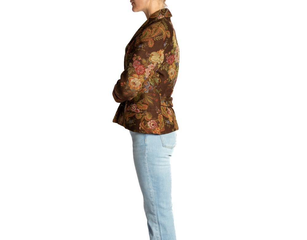 1990S RALPH LAUREN Brown With Floral Print Rayon & Cotton Jacket In Excellent Condition In New York, NY