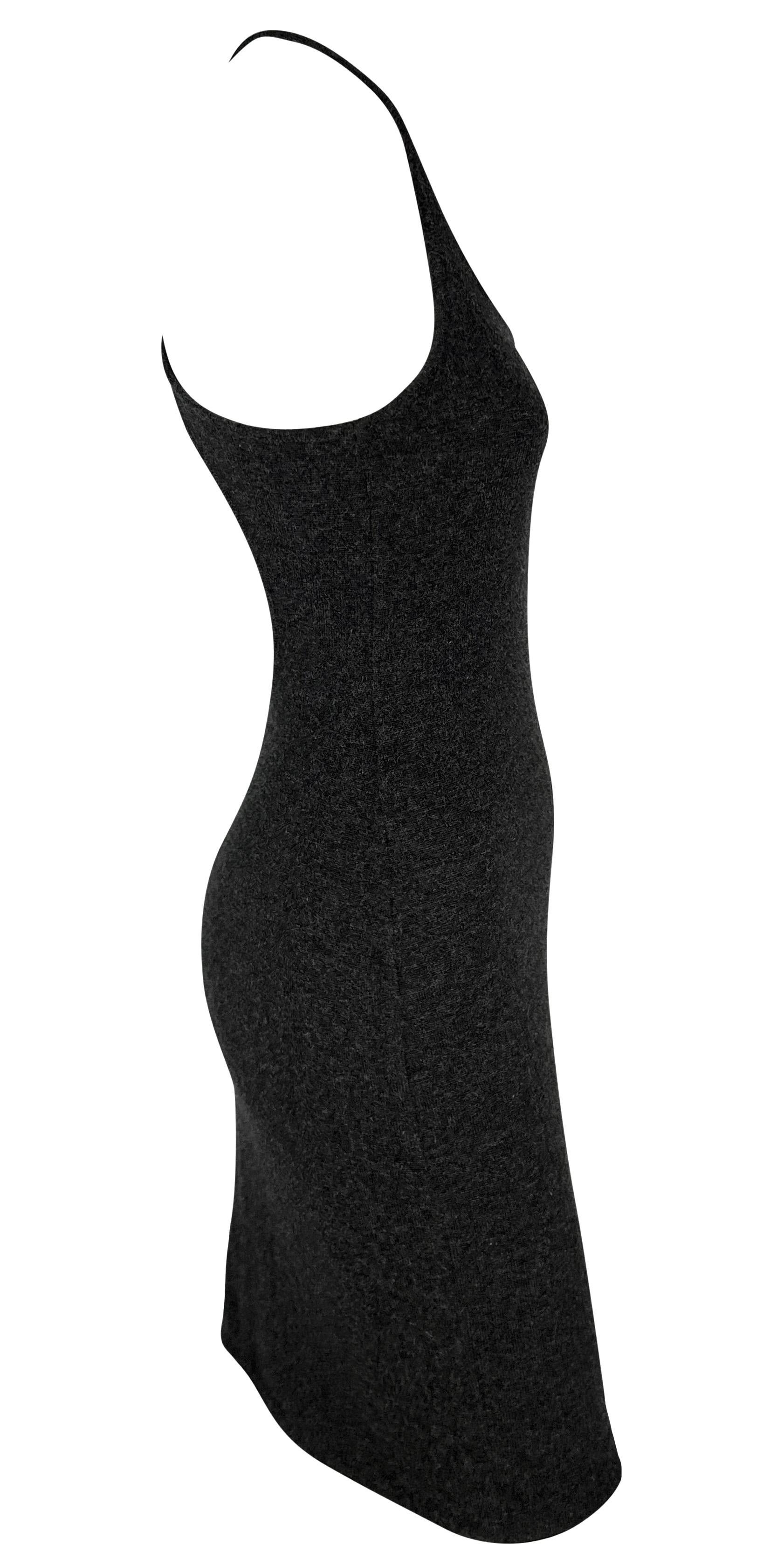 Black 1990s Ralph Lauren Cashmere Knit Backless Charcoal Grey Bodycon Mini Dress For Sale