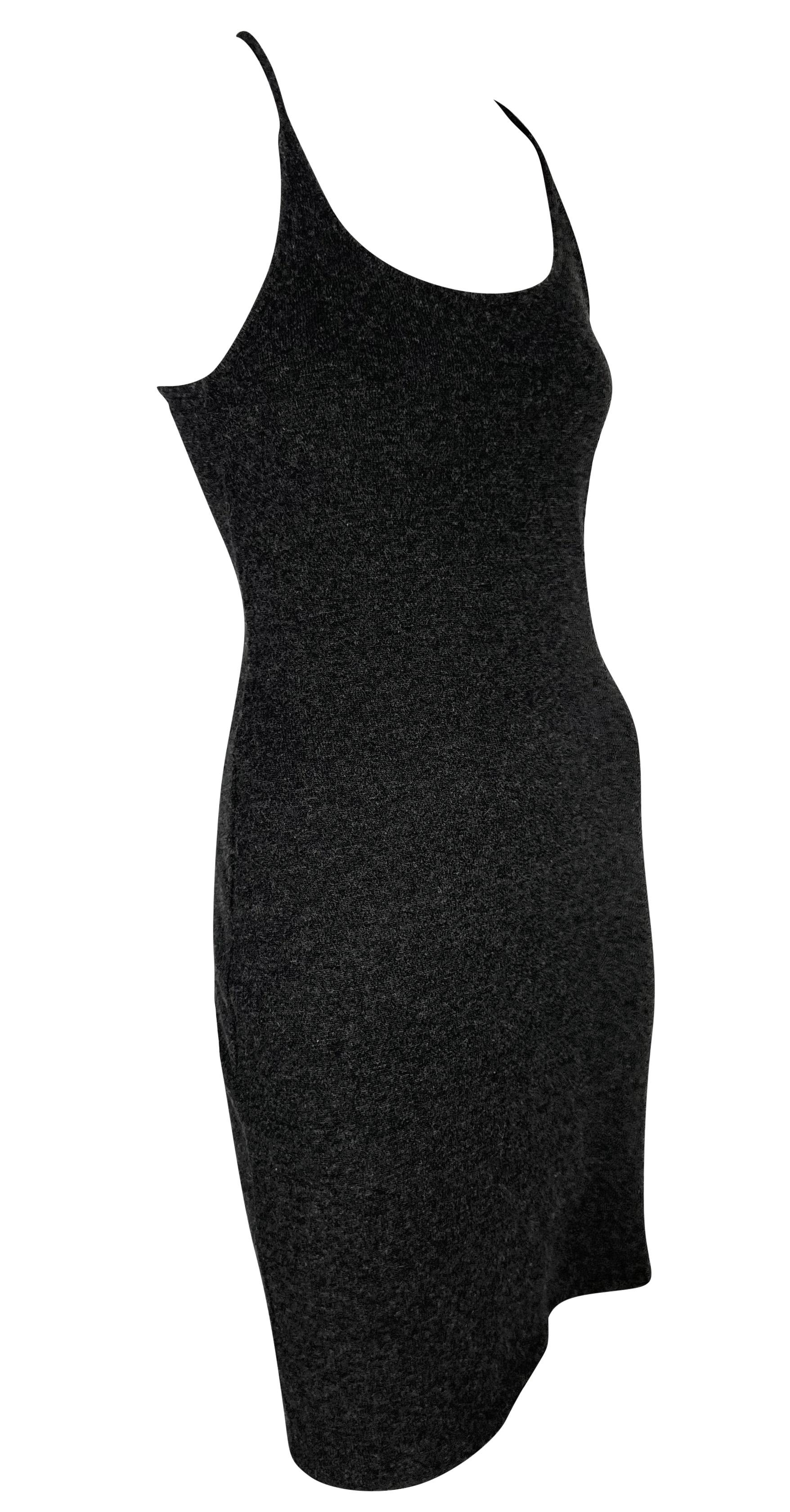 1990s Ralph Lauren Cashmere Knit Backless Charcoal Grey Bodycon Mini Dress In Excellent Condition For Sale In West Hollywood, CA