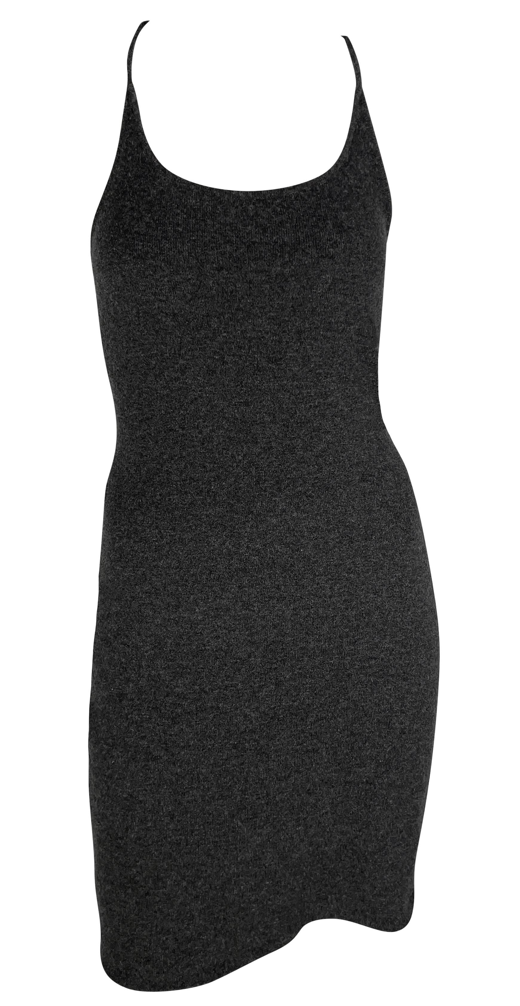 1990s Ralph Lauren Cashmere Knit Backless Charcoal Grey Bodycon Mini Dress For Sale 1