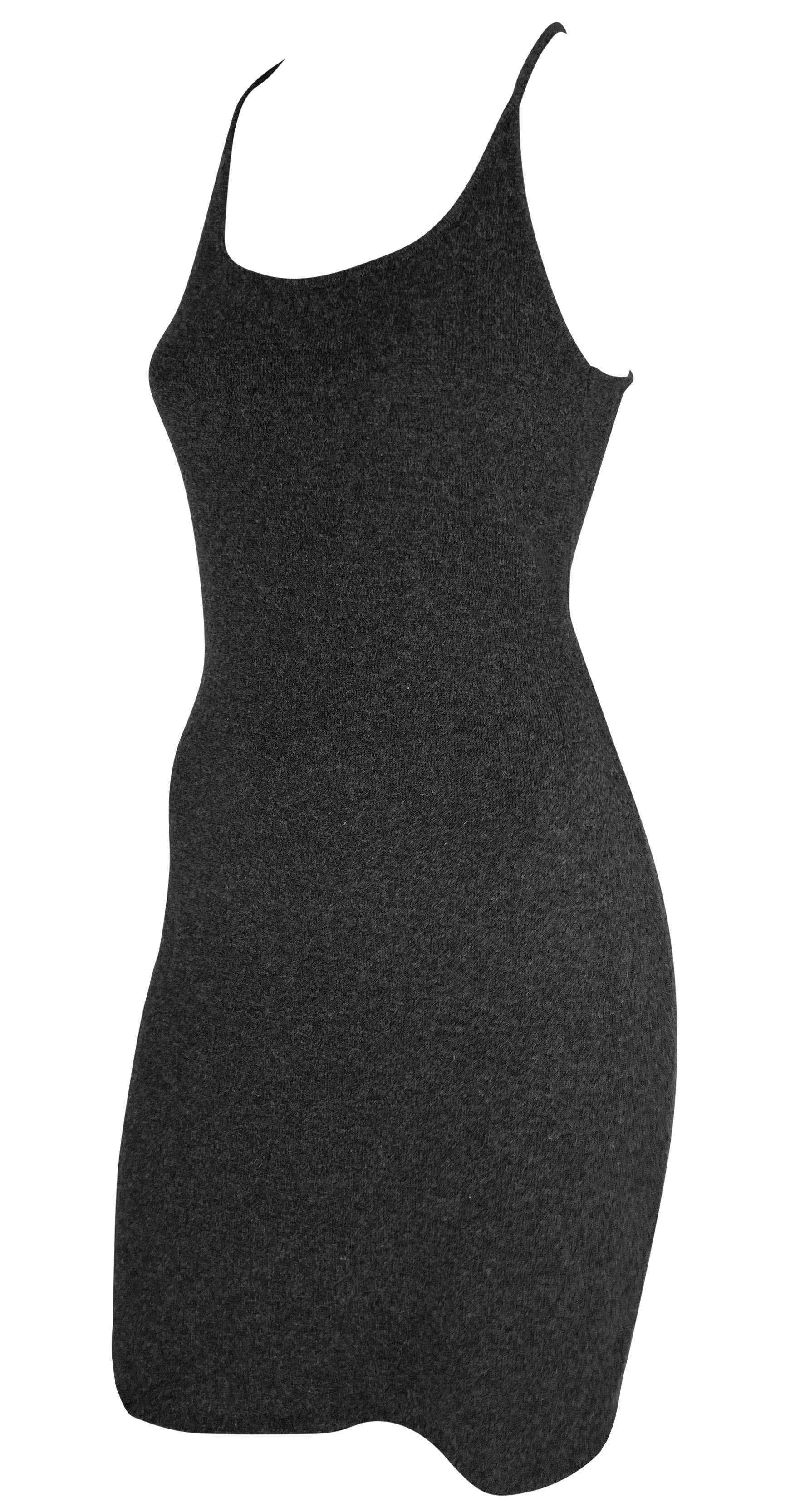 1990s Ralph Lauren Cashmere Knit Backless Charcoal Grey Bodycon Mini Dress For Sale 1