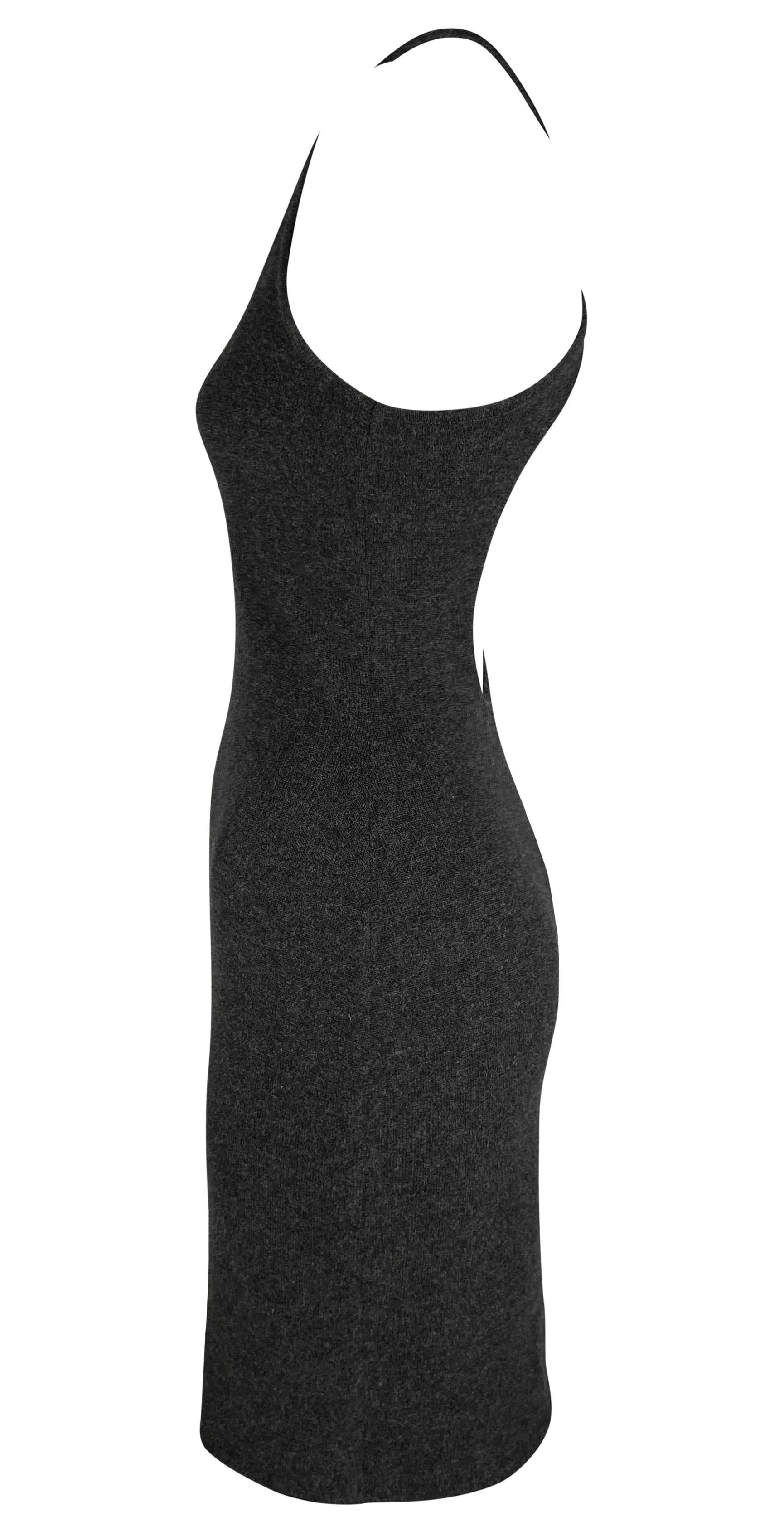 1990s Ralph Lauren Cashmere Knit Backless Charcoal Grey Bodycon Mini Dress For Sale 3