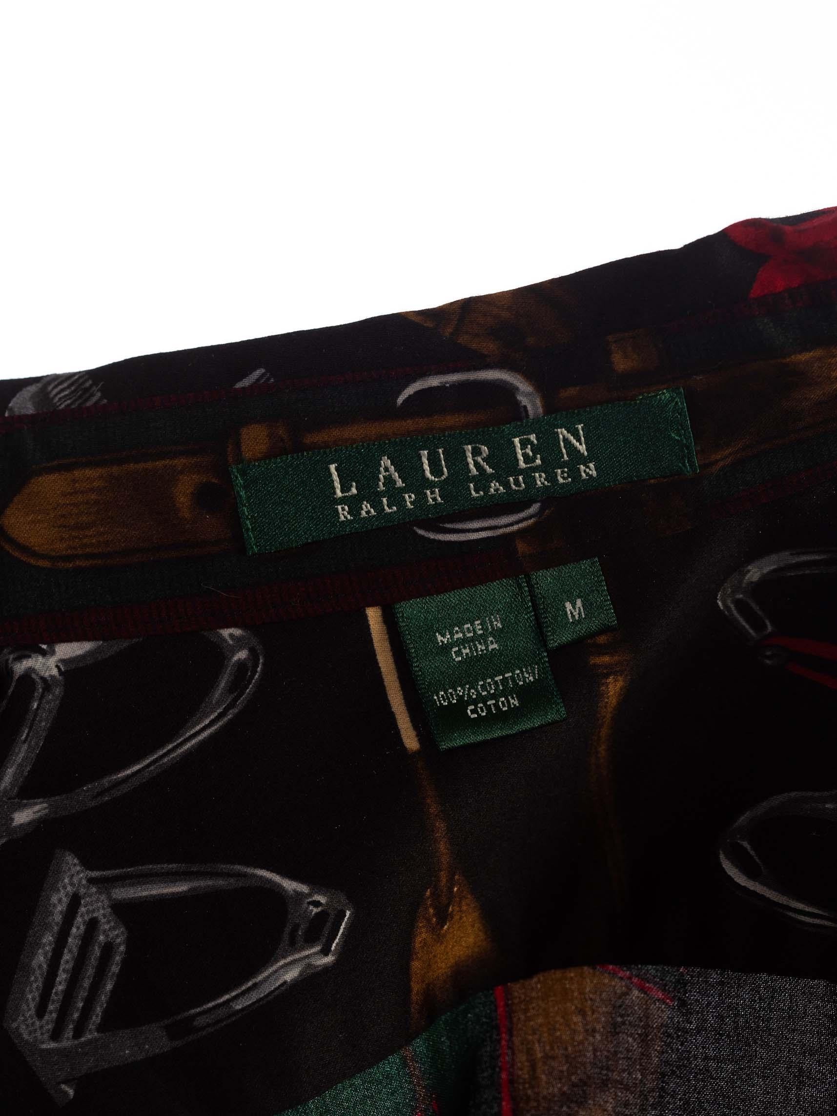1990S RALPH LAUREN Cotton Sateen Equestrian Print Shirt In Excellent Condition In New York, NY