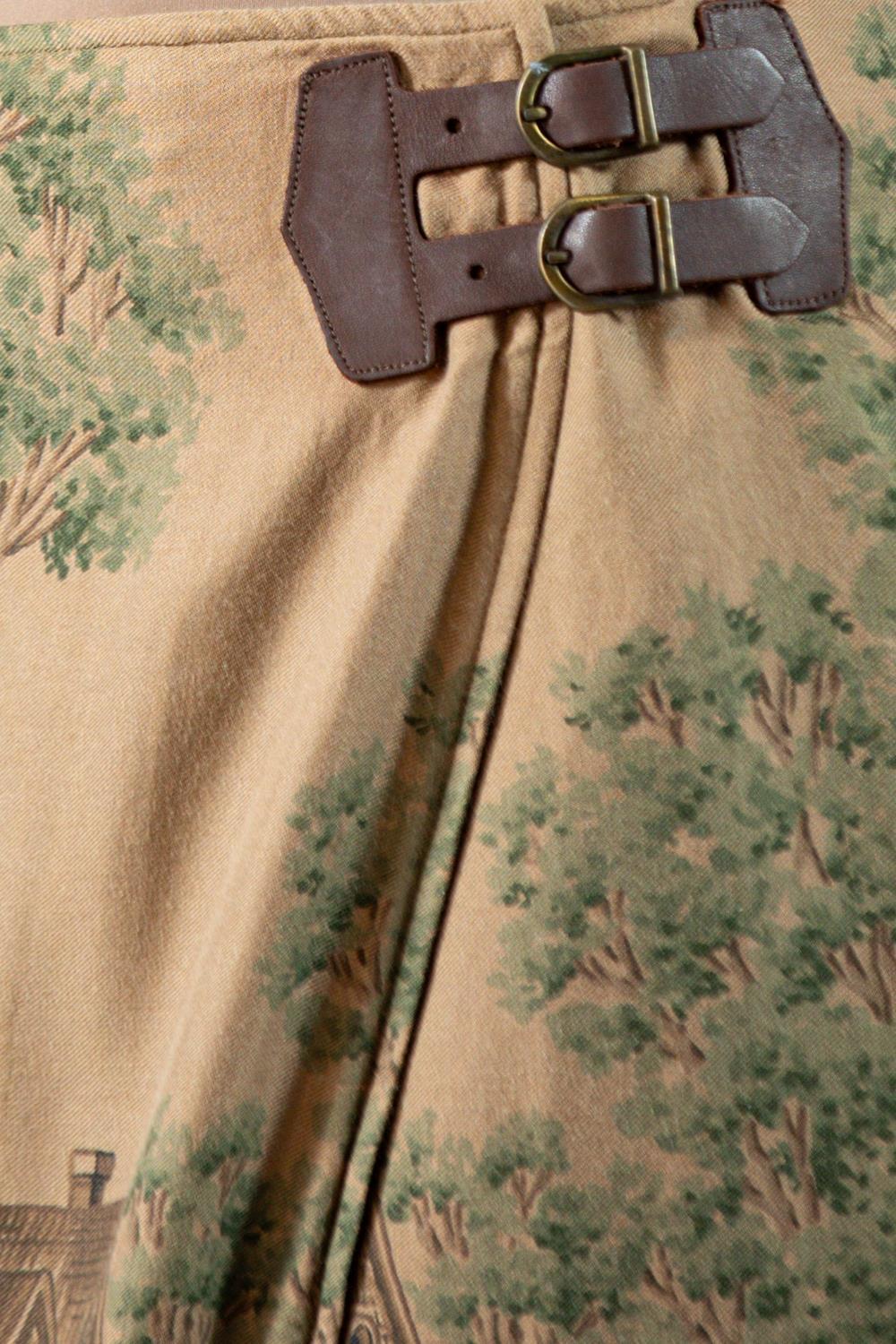 1990S Ralph Lauren Earth-Tone Rayon Blend Twill Scenic Print Skirt 5