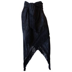 1990s Ralph Lauren Fringe Tapestry Wrap Skirt