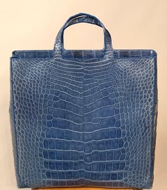 Borsa Tote Ralph Lauren del 1990 di dimensioni generose in alligatore blu ceruleo