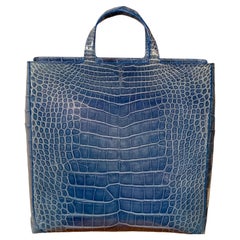 Borsa Tote Ralph Lauren del 1990 di dimensioni generose in alligatore blu ceruleo
