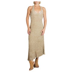 1990S Ralph Lauren Gold Knit With Sequins And Beads Gown