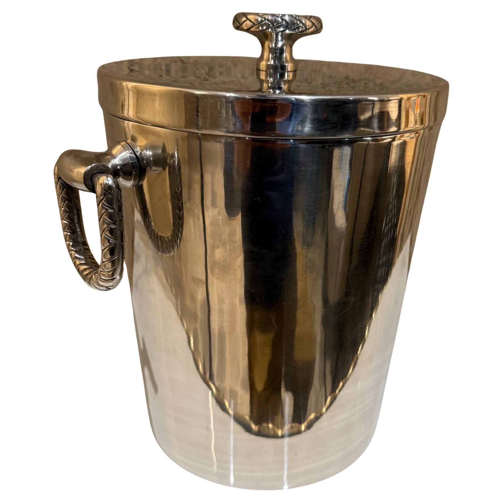 1990s Ralph Lauren Ice Bucket Equestrian Braid Chrome Plates :Polished Steel For Sale