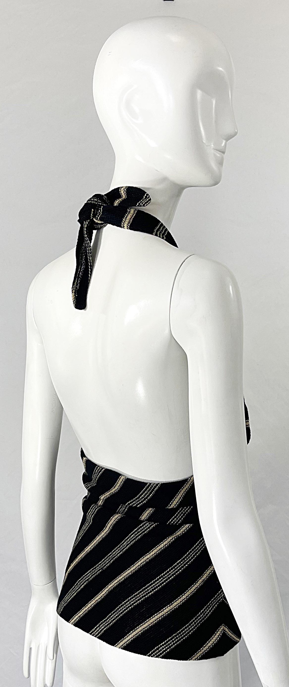 1990s Ralph Lauren Lino Negro y Tan Rayas Vintage 90s Halter Top Camisa 7