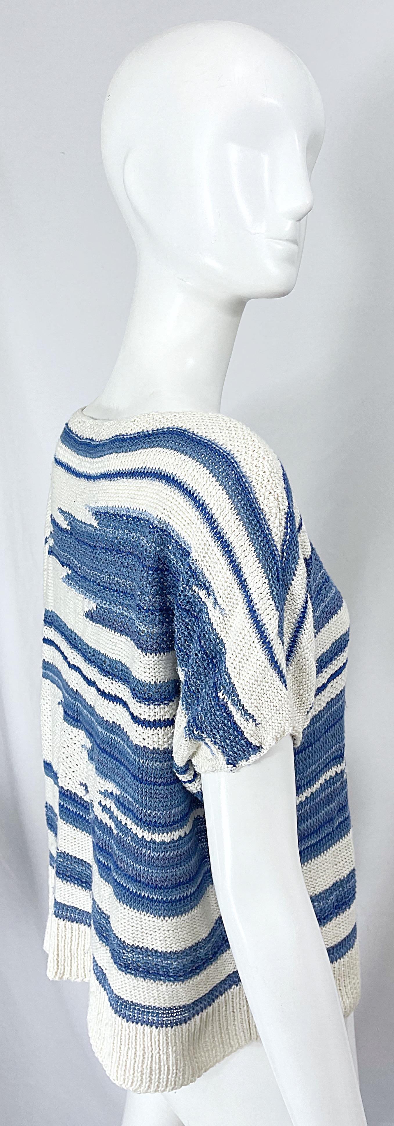 Gray 1990s Ralph Lauren Linen + Silk Knit Ikat Navajo Vintage 90s Shirt Blouse 