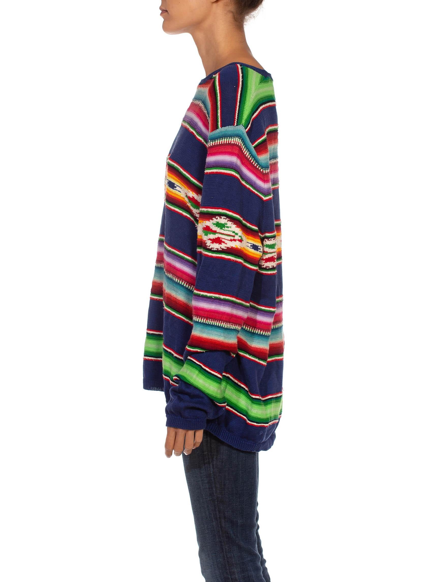 Polo by Ralph Lauren 1990S RALPH LAUREN Multicolor Striped Silk/Cotton Blend Hand Knit Native American Inspired Sweater 