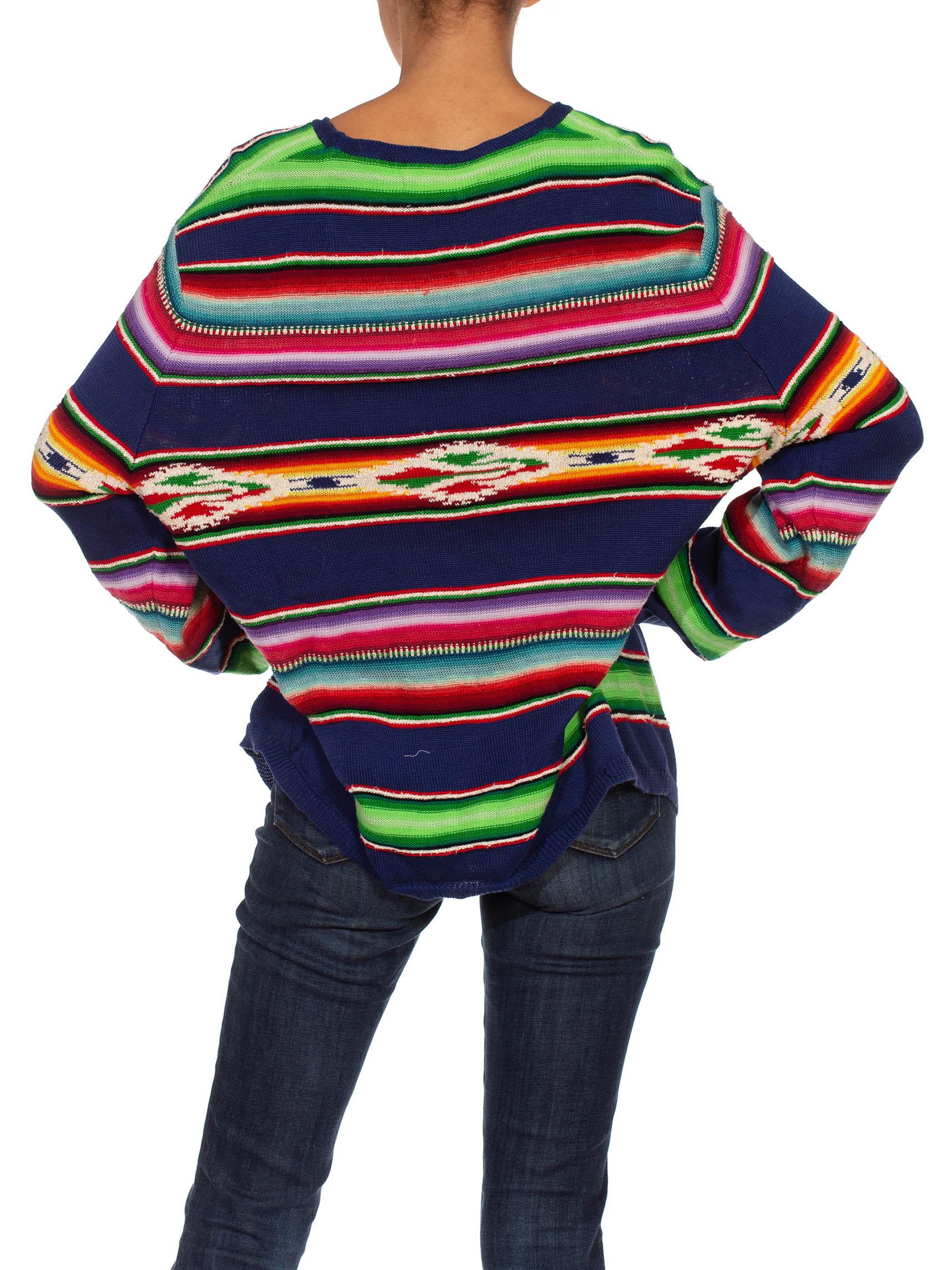 1990S RALPH LAUREN Multicolor Striped Silk/Cotton Blend Hand Knit Native Americ In Excellent Condition For Sale In New York, NY