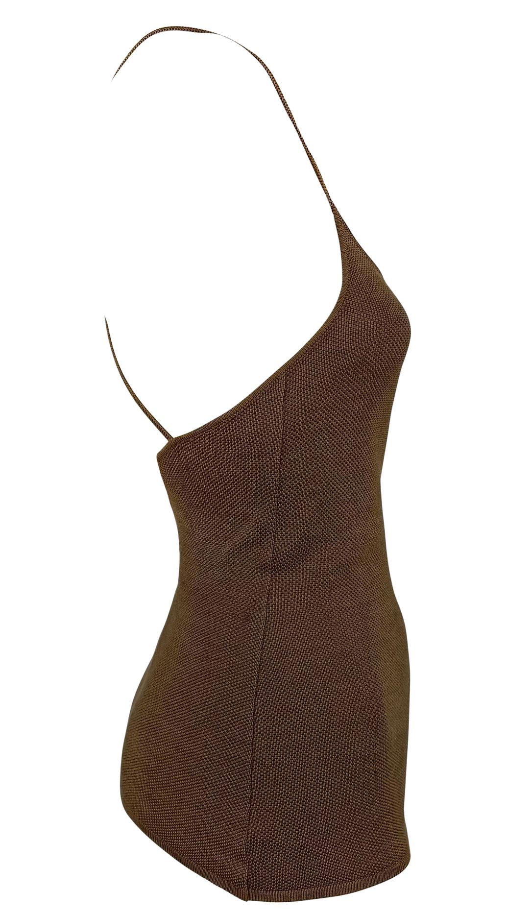 1990s Ralph Lauren Purple Label Brown Silk Backless Sheer Stretch Knit Tank Top In Excellent Condition For Sale In West Hollywood, CA