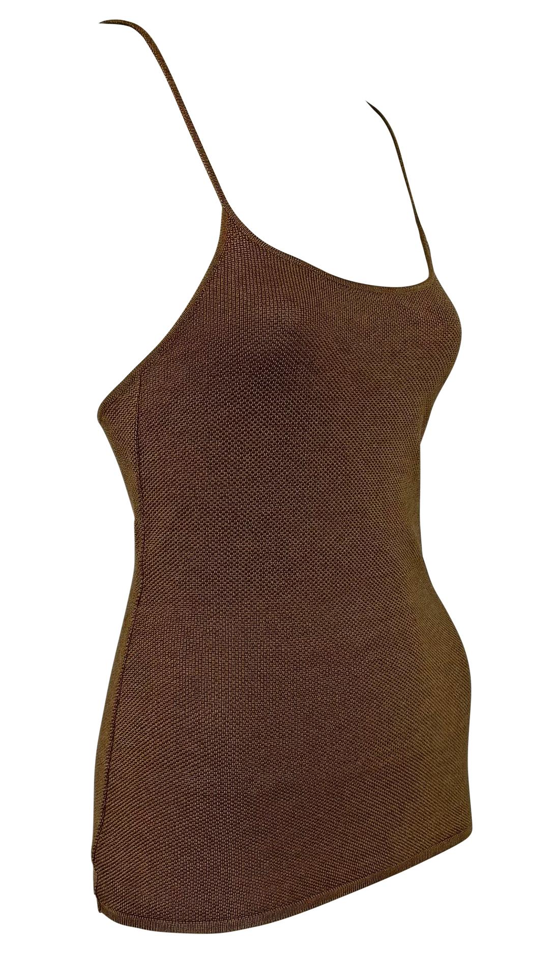 Women's 1990s Ralph Lauren Purple Label Brown Silk Backless Sheer Stretch Knit Tank Top For Sale