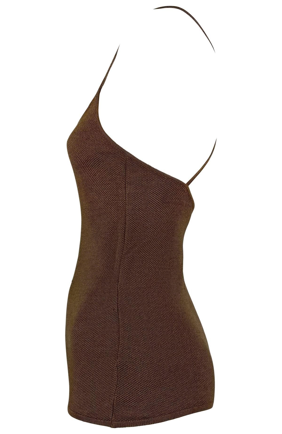 1990s Ralph Lauren Purple Label Brown Silk Backless Sheer Stretch Knit Tank Top For Sale 1