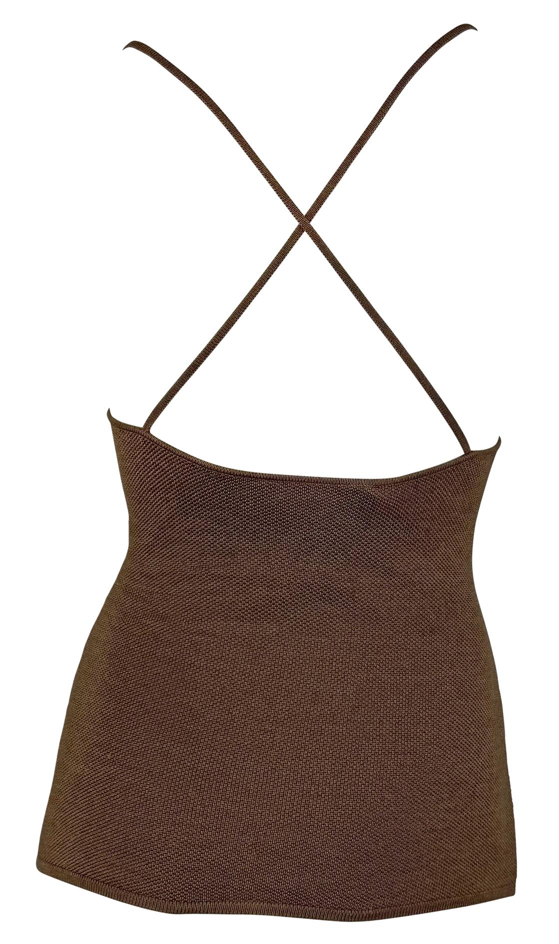 1990s Ralph Lauren Purple Label Brown Silk Backless Sheer Stretch Knit Tank Top For Sale 2
