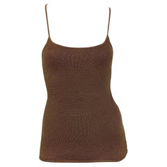 1990s Ralph Lauren Purple Label Brown Silk Backless Sheer Stretch Knit Tank Top