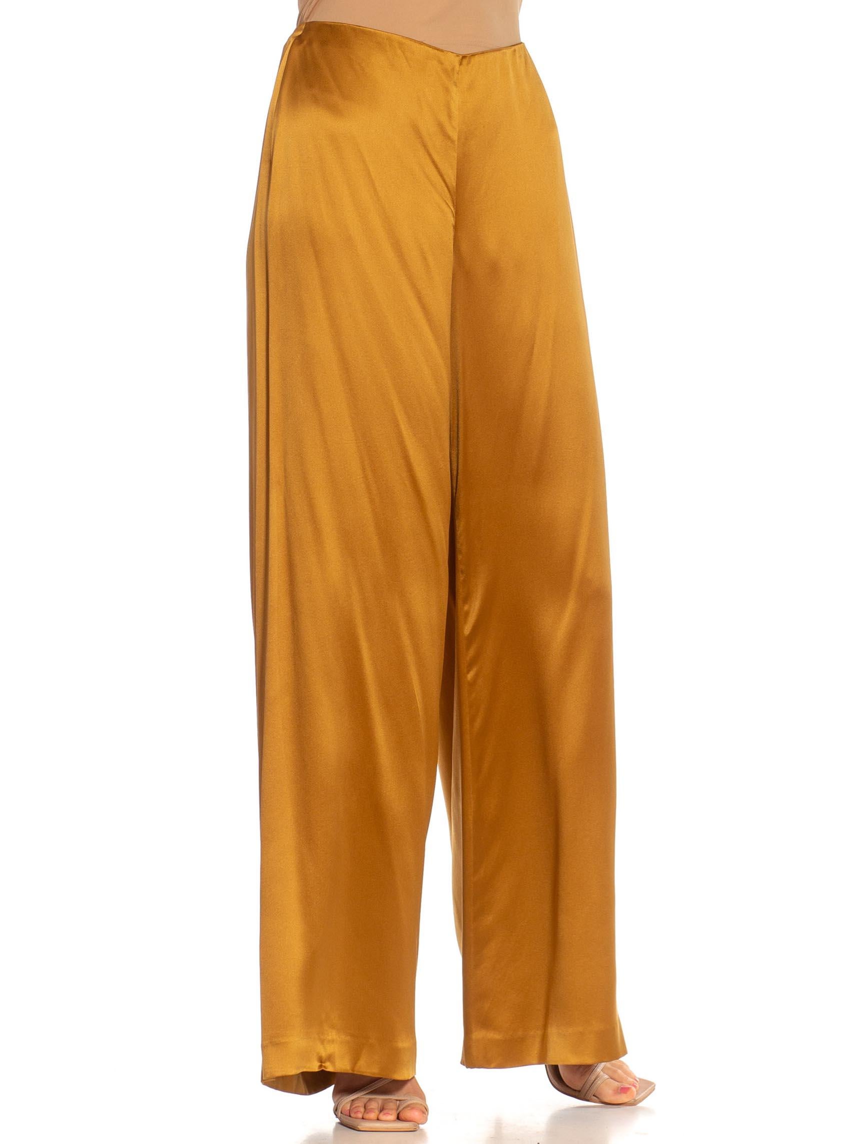 Orange 1990S RALPH LAUREN PURPLE LABEL Gold Silk Satin Pants