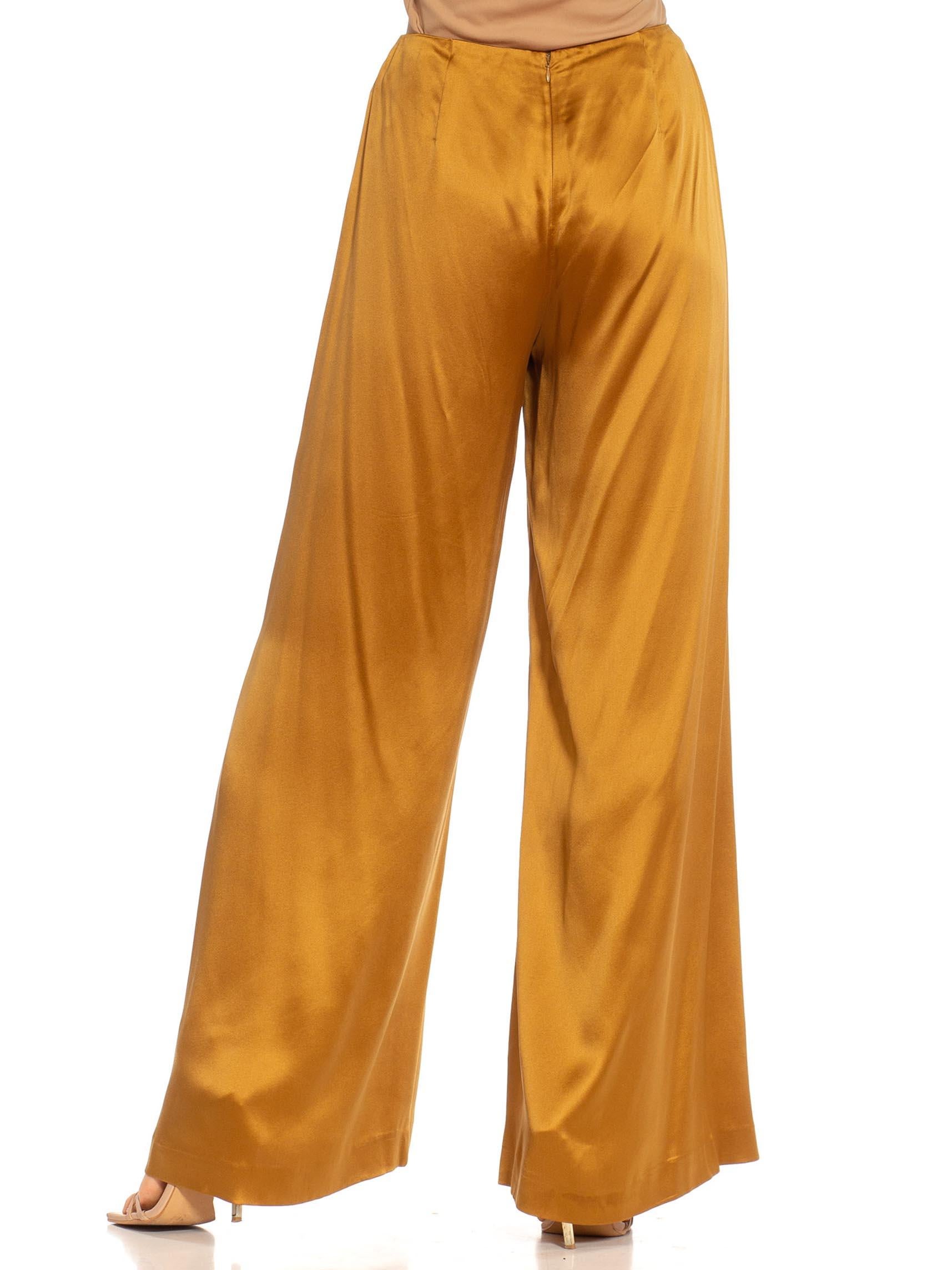 1990S RALPH LAUREN PURPLE LABEL Gold Silk Satin Pants In Excellent Condition In New York, NY
