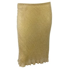 1990s Ralph Lauren Sheer Silk Chiffon Beige Clear Beaded Flare Midi Skirt