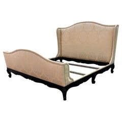 1990s Ralph Lauren Silk Damask King Wingback Sleigh Bed