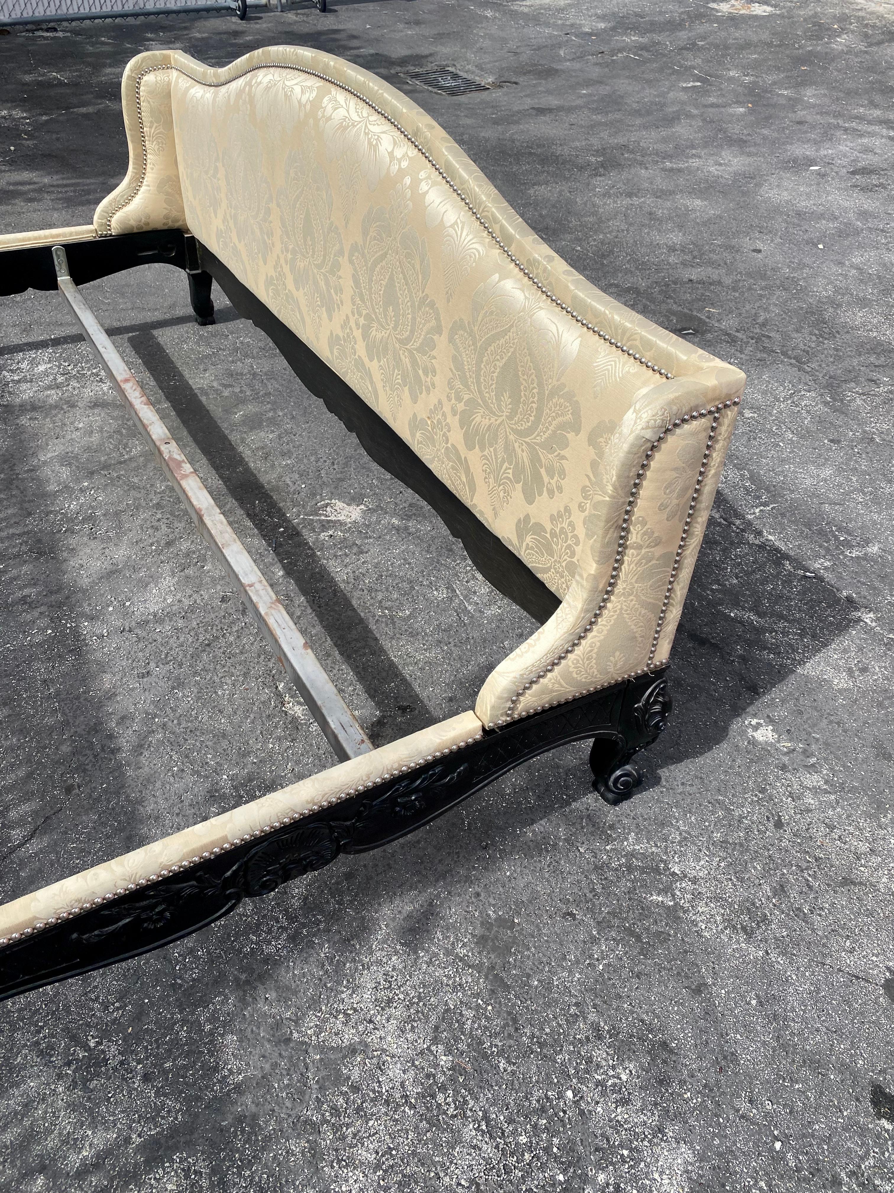 1990s Ralph Lauren Silk Damask King Wingback Sleigh Bed For Sale 3